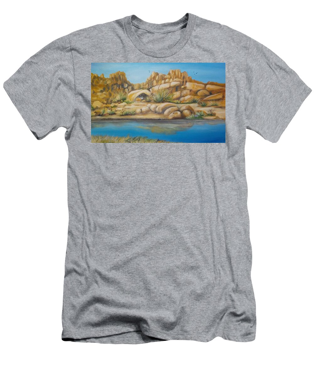 Landscape T-Shirt featuring the painting Barker Dam by Nancy Miehle