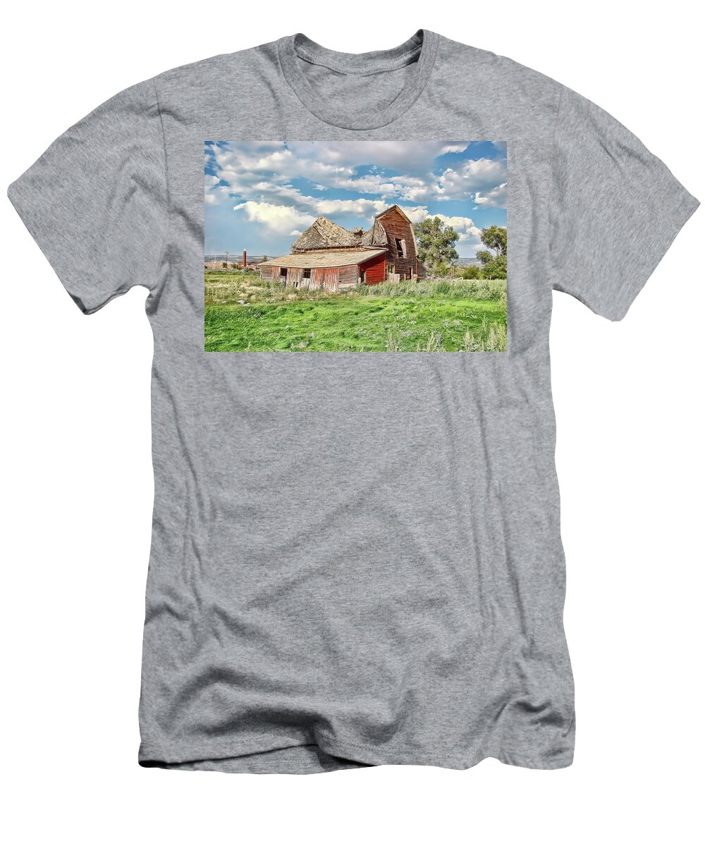 Barn T-Shirt featuring the photograph Barn Falling in Wyoming By Cathy Anderson by Cathy Anderson