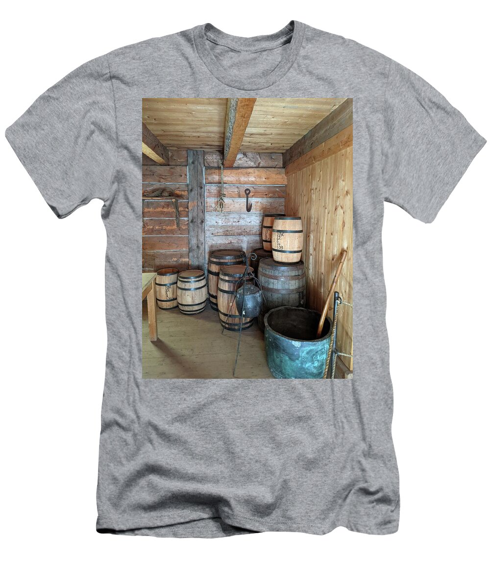 Barrels T-Shirt featuring the photograph Barrels at Fort Edmonton by Lisa Mutch