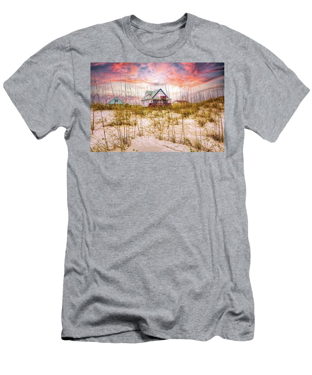 Clouds T-Shirt featuring the photograph Beach Cottage on the Sand Dunes by Debra and Dave Vanderlaan