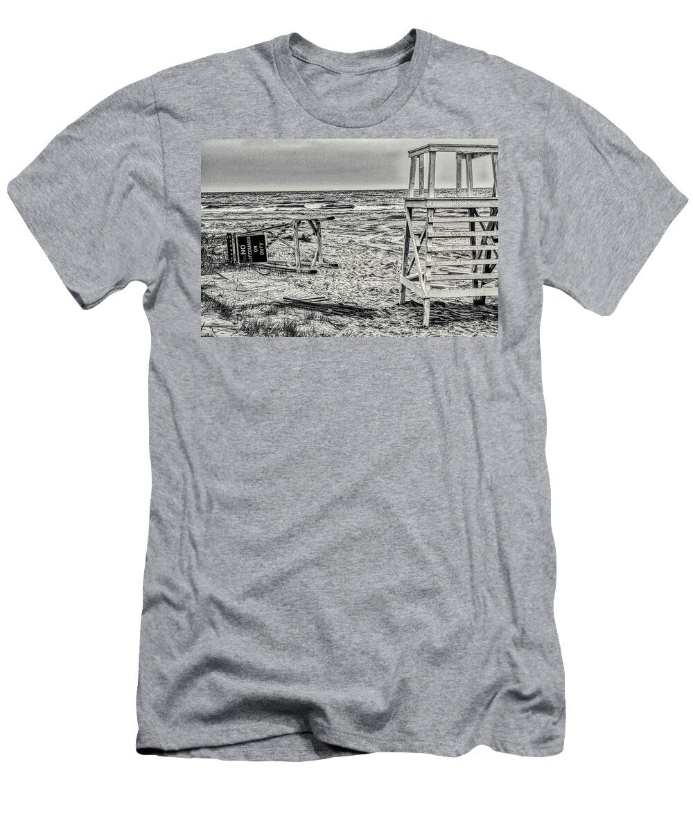 Painterly T-Shirt featuring the photograph Beach is Closed by Jim Signorelli