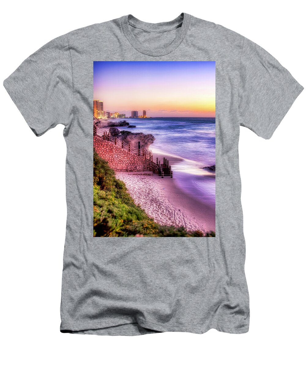 Cancun T-Shirt featuring the photograph Beach light before sunrise by Tatiana Travelways