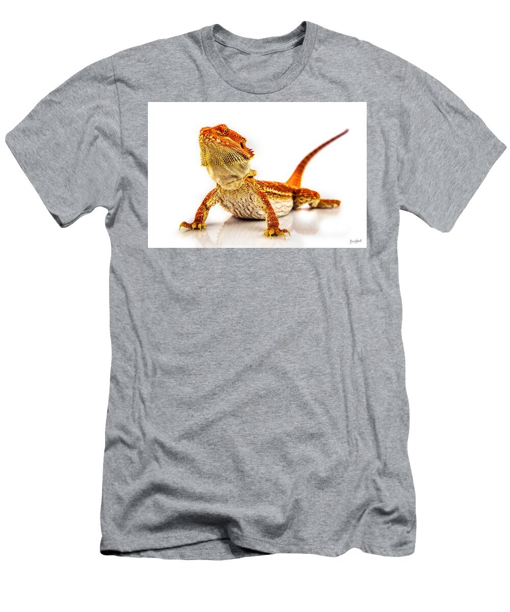 Bearded Dragon T-Shirt featuring the photograph Bearded Dragon on white by Bruce Block