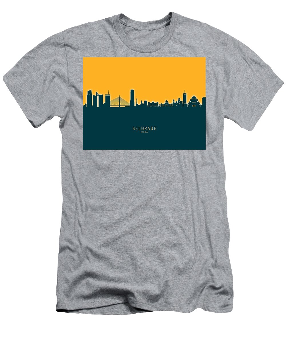 Belgrade T-Shirt featuring the digital art Belgrade Serbia Skyline #32 by Michael Tompsett