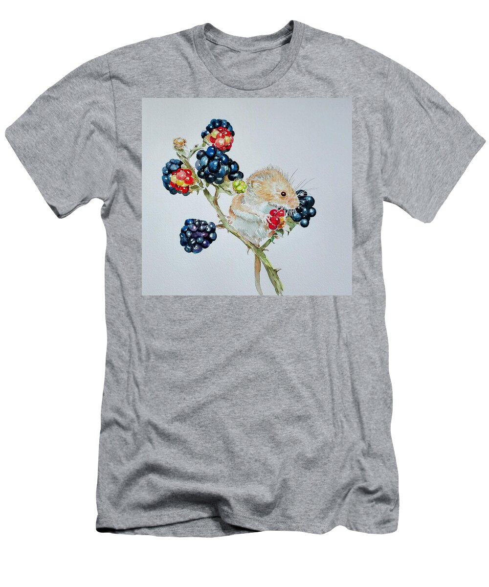 Mouse T-Shirt featuring the painting Berry Mouse by Sandie Croft