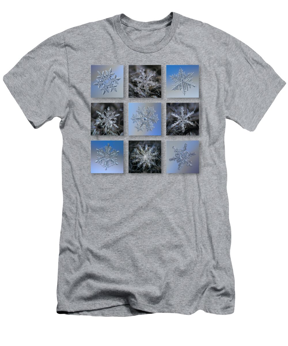 Snowflake T-Shirt featuring the photograph Best processed snowflakes 2021 by Alexey Kljatov