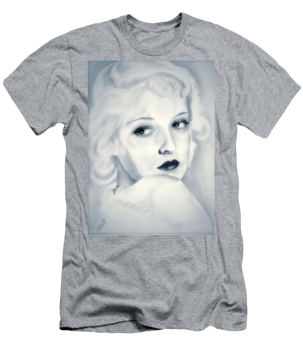 Bette Davis T-Shirt featuring the drawing Bette - The Blues Edition by Fred Larucci