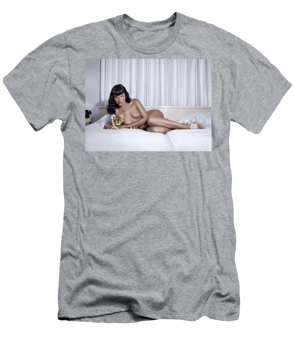 Bettie Page T-Shirt featuring the digital art Bettie and her Little Tiger by Franchi Torres