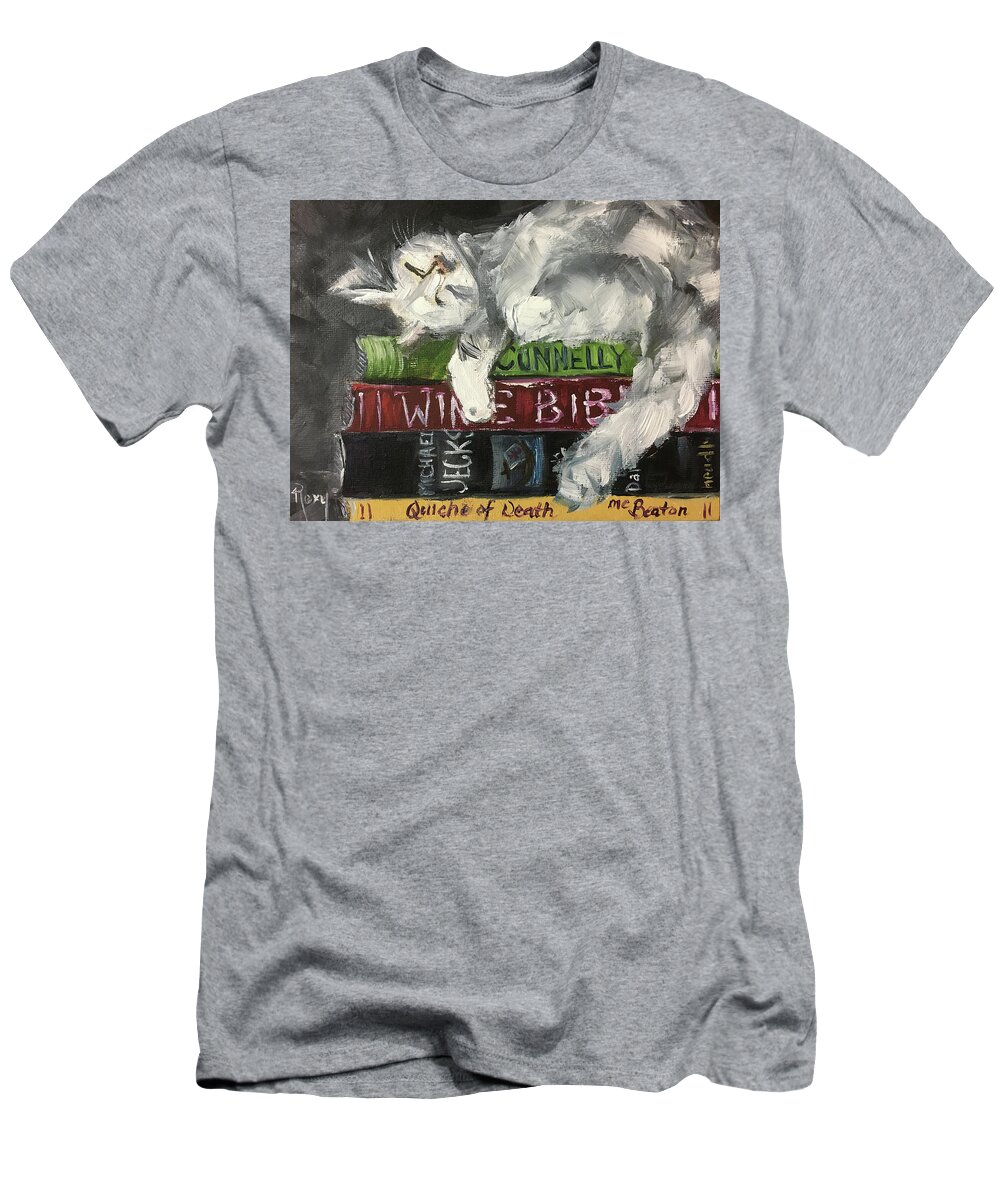 Sleepy Cat T-Shirt featuring the painting Biblio Cat by Roxy Rich