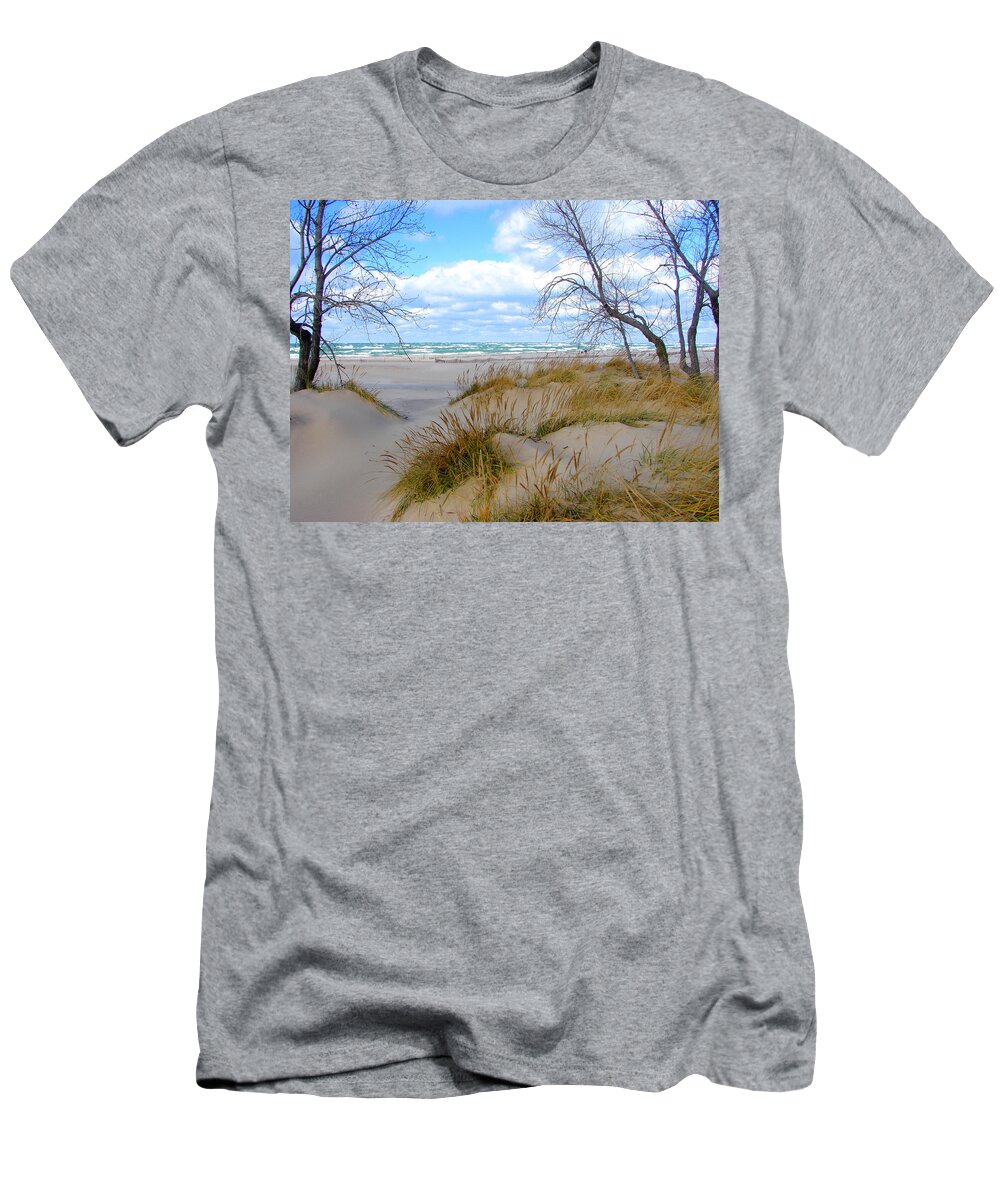 Trees T-Shirt featuring the photograph Big Waves on Lake Michigan by Michelle Calkins