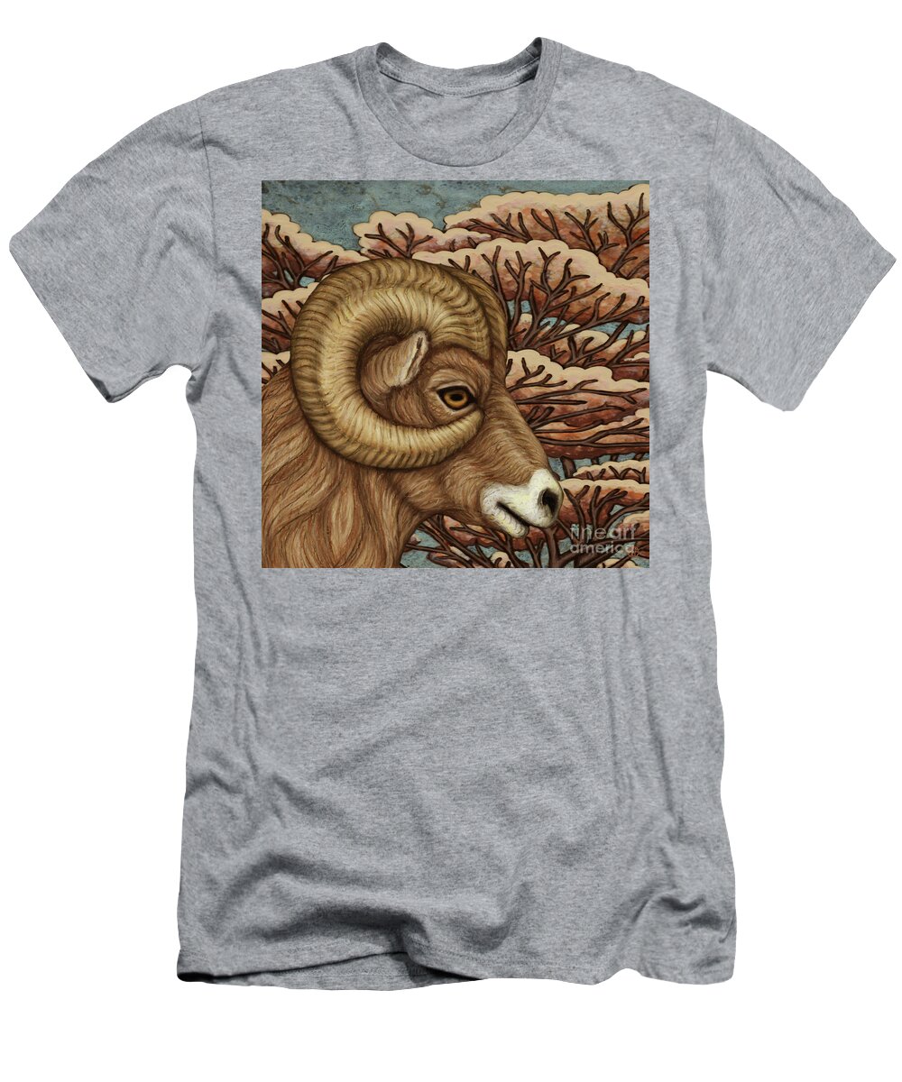 Ram T-Shirt featuring the painting Bighorn Grandeur by Amy E Fraser