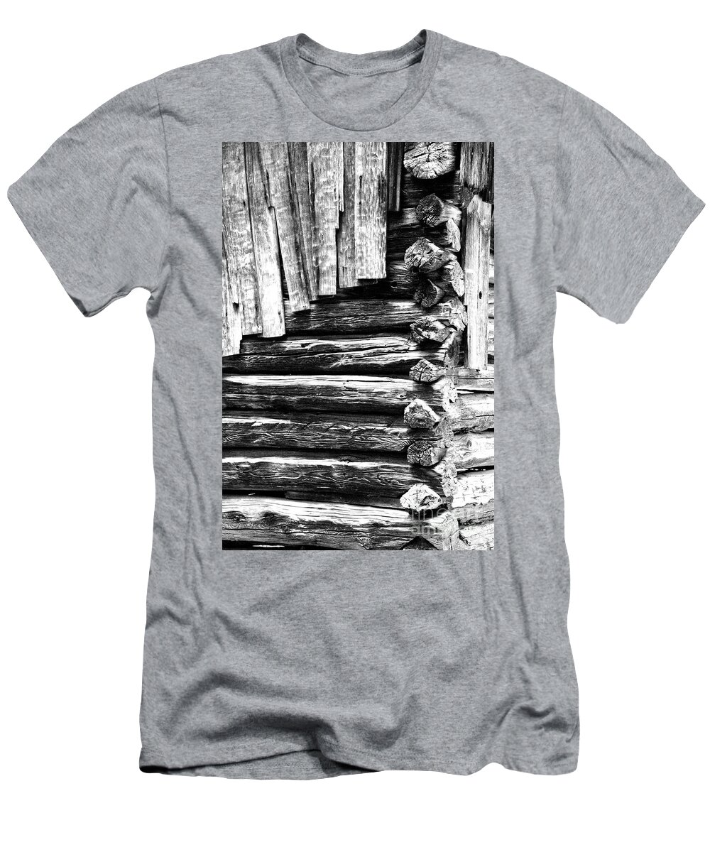 Black And White T-Shirt featuring the photograph Black And White Log Cabin by Phil Perkins