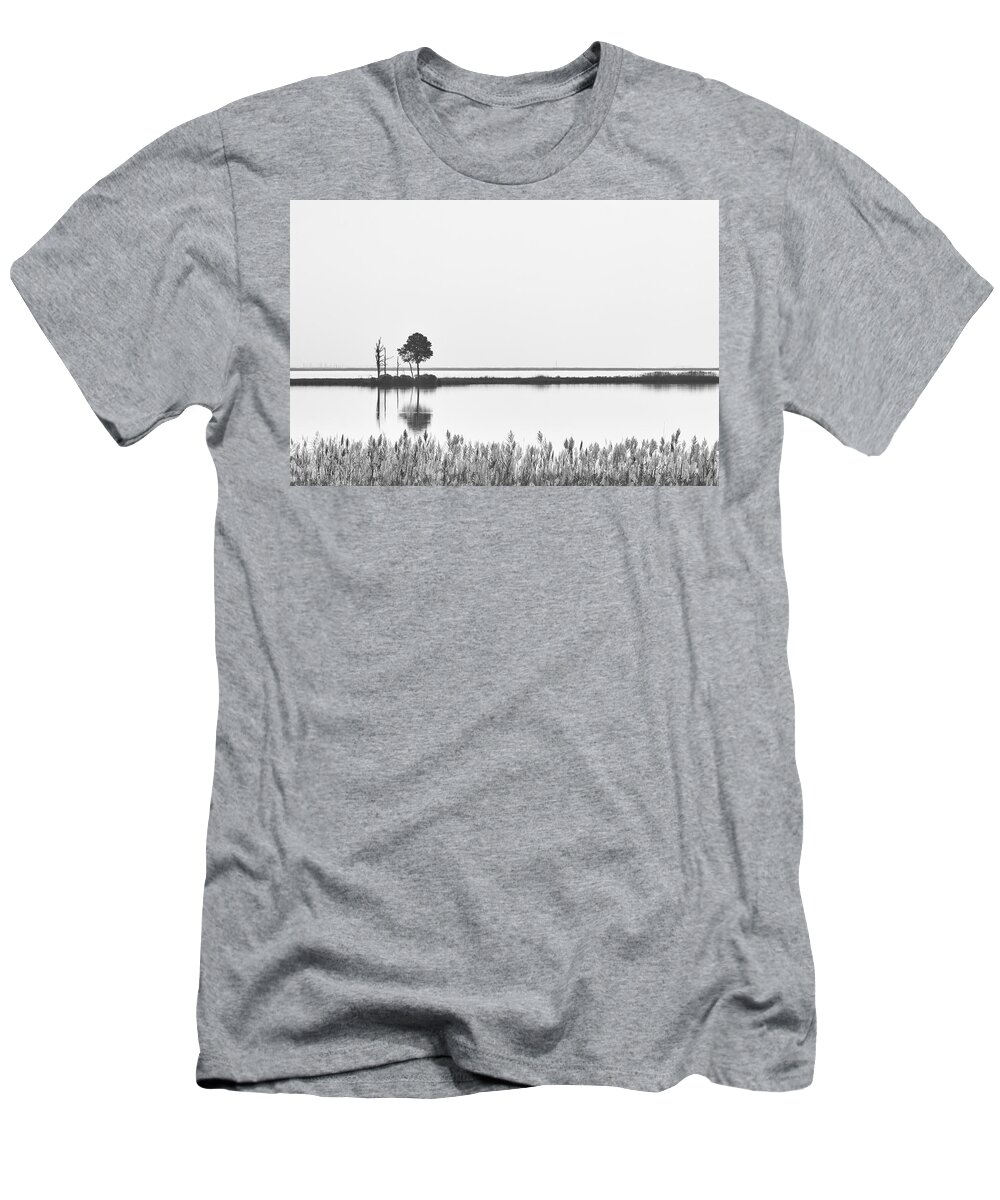 Grass T-Shirt featuring the photograph Blackwater River Reflection in Monochrome by Charles Floyd