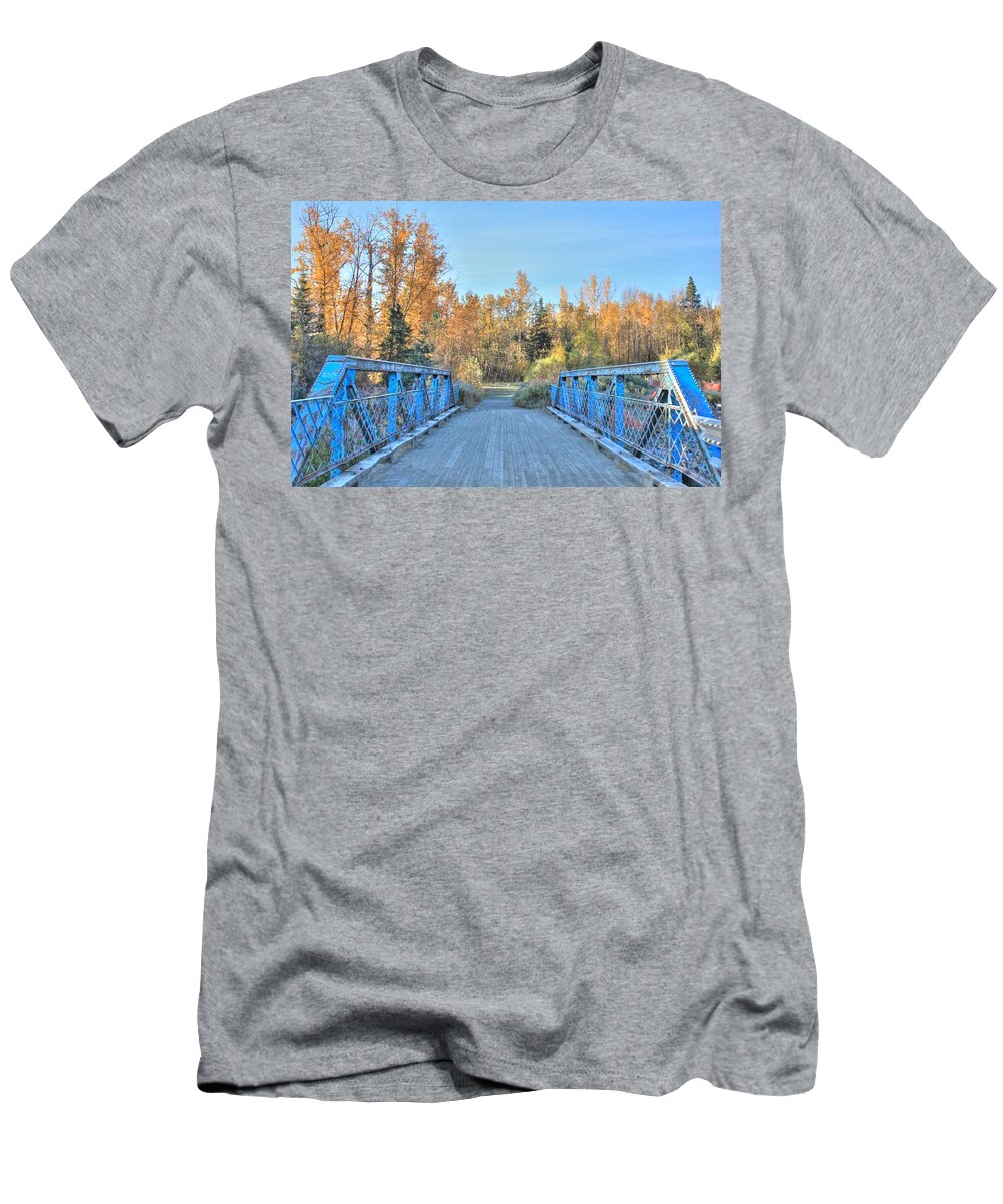 Bridges T-Shirt featuring the photograph Blue Bridge by Jim Sauchyn
