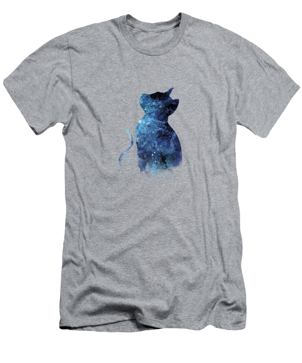 Blue Cat T-Shirt featuring the mixed media Blue Cat by Monn Print