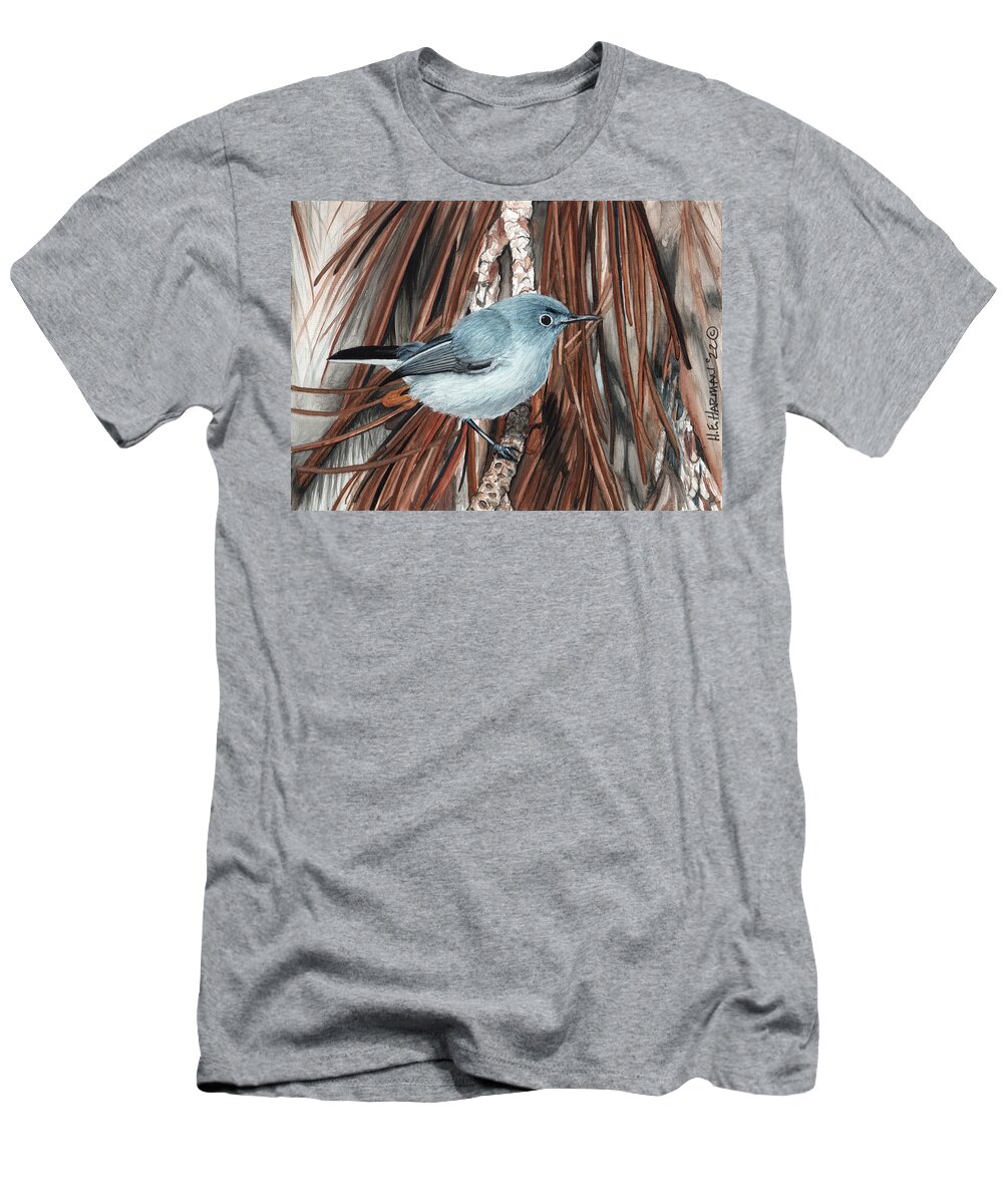 Gnatcatcher T-Shirt featuring the painting Blue-Grey Gnatcatcher by Heather E Harman