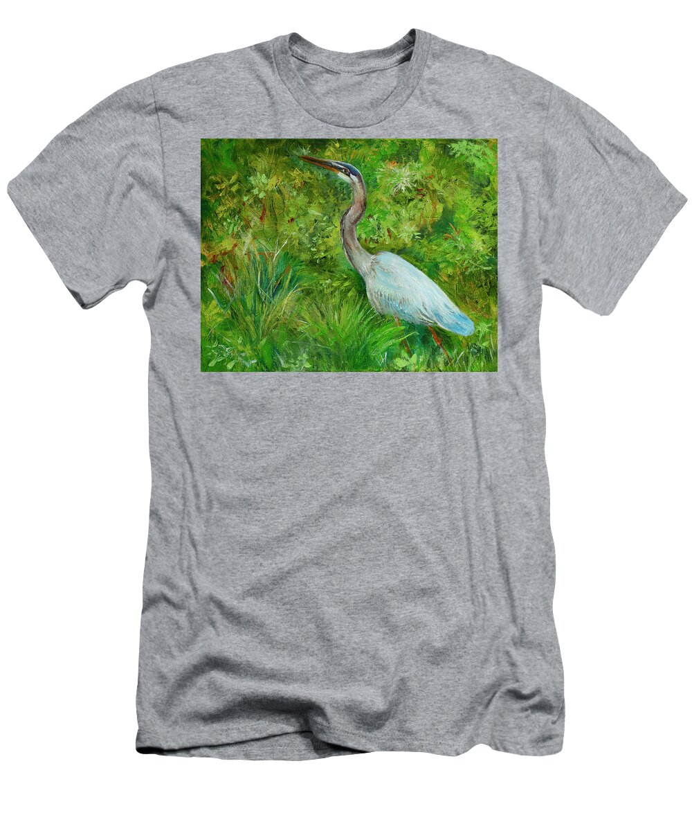 Great Blue Heron T-Shirt featuring the painting Blue Heron by Kathy Knopp