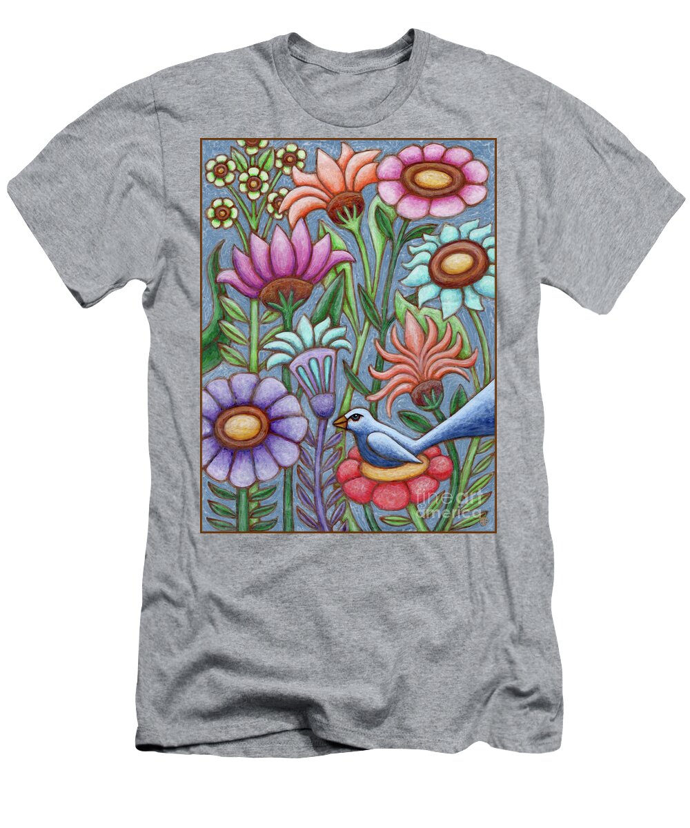 Bird T-Shirt featuring the painting Blue Meadow Breeze by Amy E Fraser