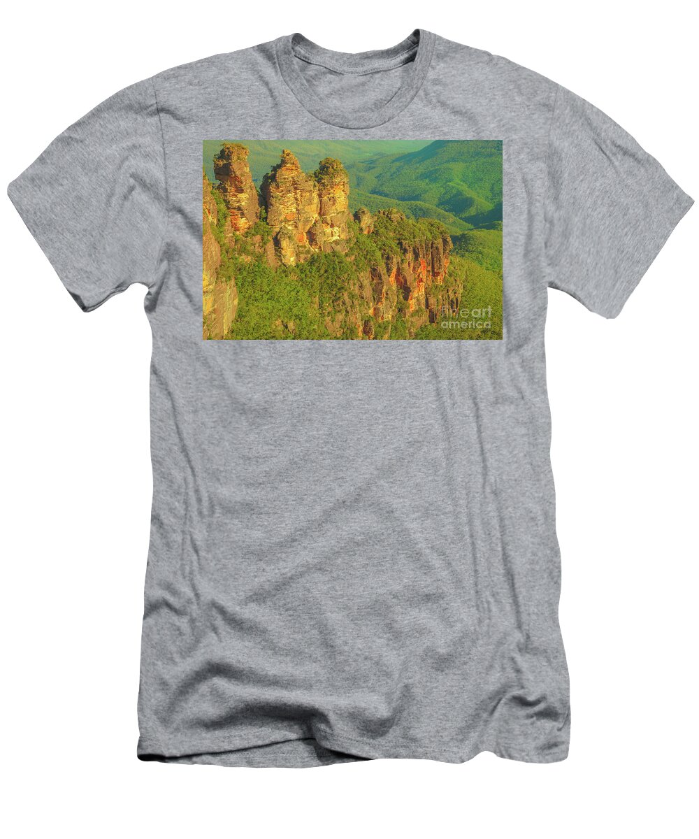 Australia T-Shirt featuring the photograph Blue Mountains Three Sisters by Benny Marty