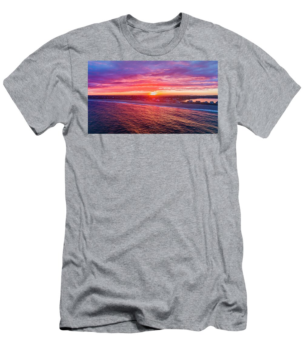 Beach T-Shirt featuring the photograph Blue Shutter East Beach by Veterans Aerial Media LLC