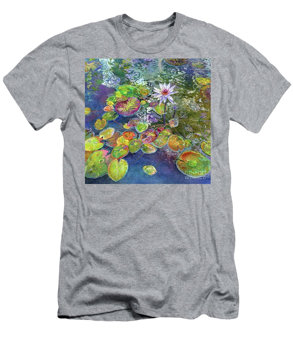 Blue Water Lily T-Shirt featuring the painting Blue Water Lily - Nymphaea Blooming by Hailey E Herrera