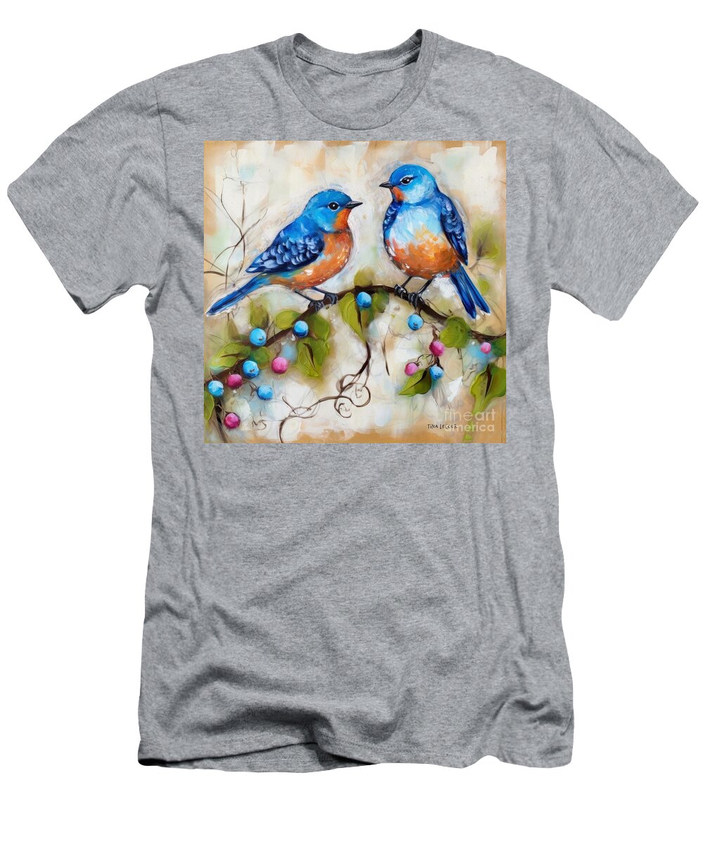 Bluebirds T-Shirt featuring the painting Bluebirds And Berries by Tina LeCour