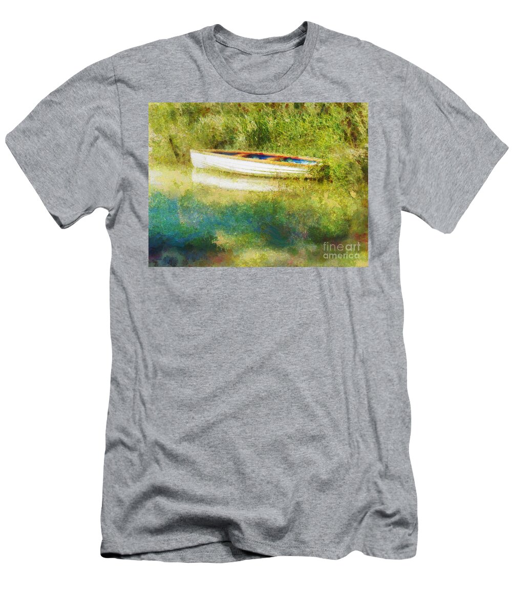 Boat T-Shirt featuring the painting Boat on Balaton by Alexa Szlavics