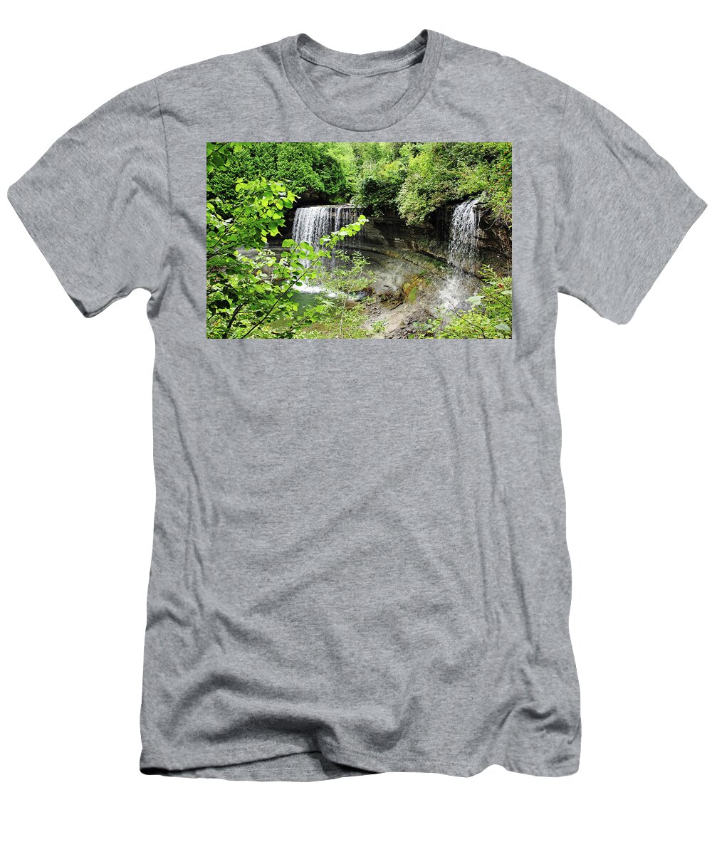 Bridal Veil Falls T-Shirt featuring the photograph Bridal Veil Falls Manitoulin Island by Debbie Oppermann