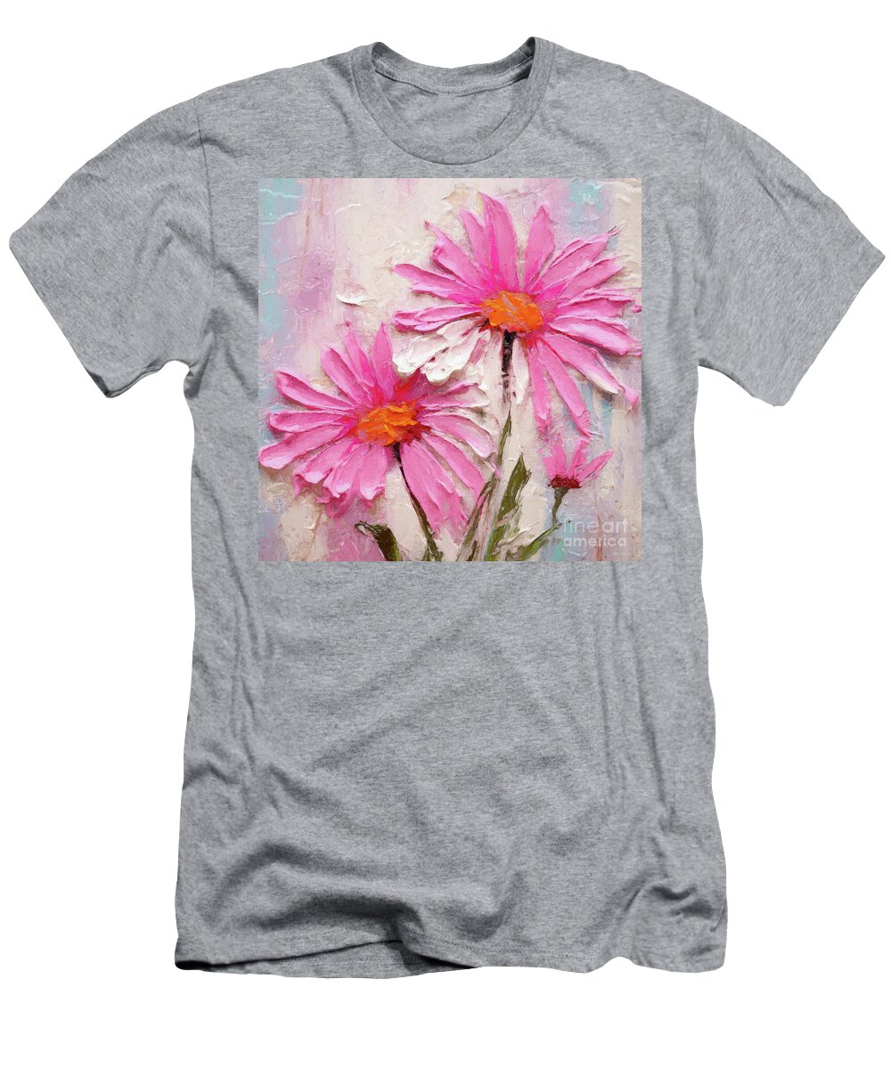 Pink Daisy T-Shirt featuring the painting Bright Pink Daisies by Tina LeCour