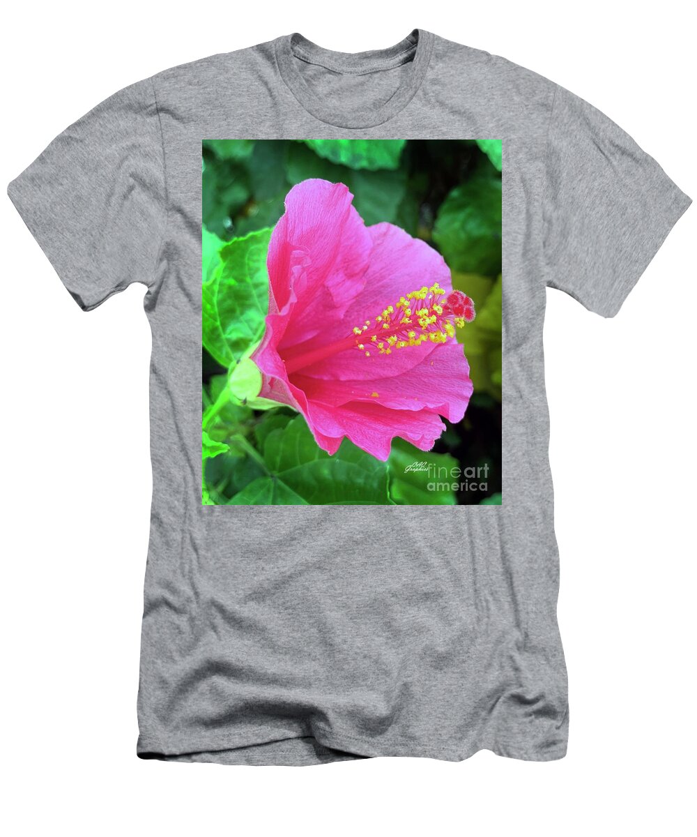 Hibiscus T-Shirt featuring the photograph Bright Pink Hibiscus by CAC Graphics