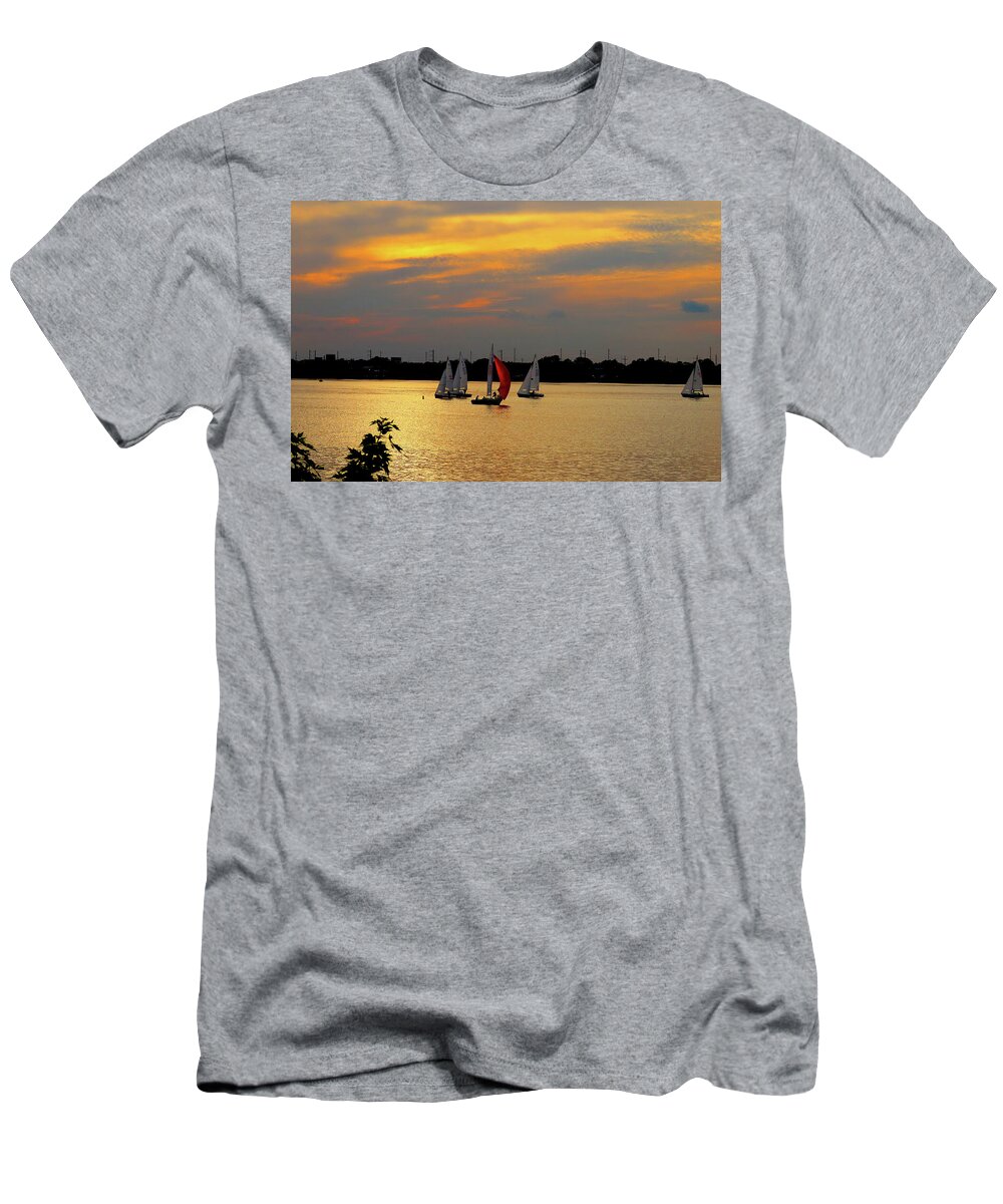 Sailboats T-Shirt featuring the photograph Bright Sails at Sunset by Linda Stern