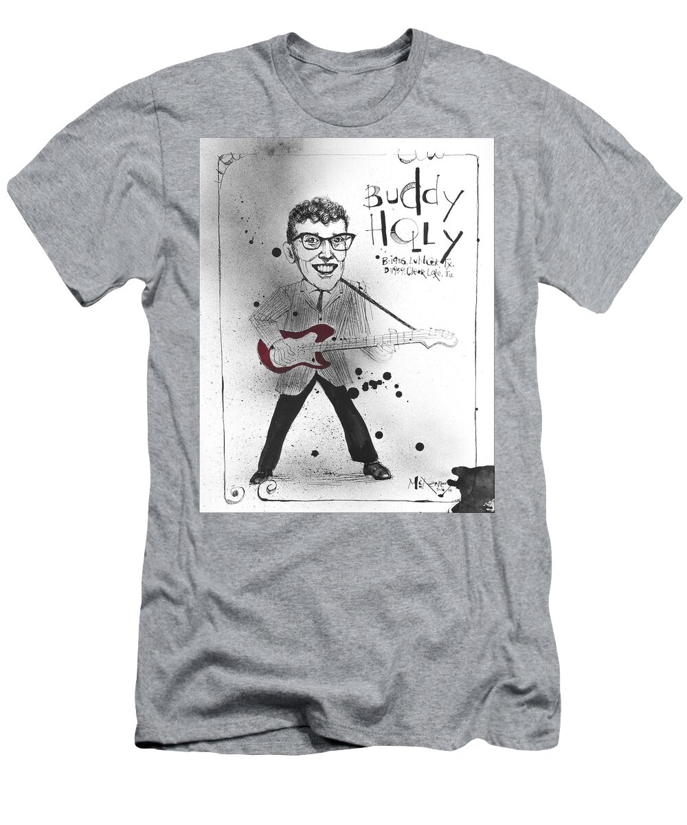  T-Shirt featuring the drawing Buddy Holly by Phil Mckenney