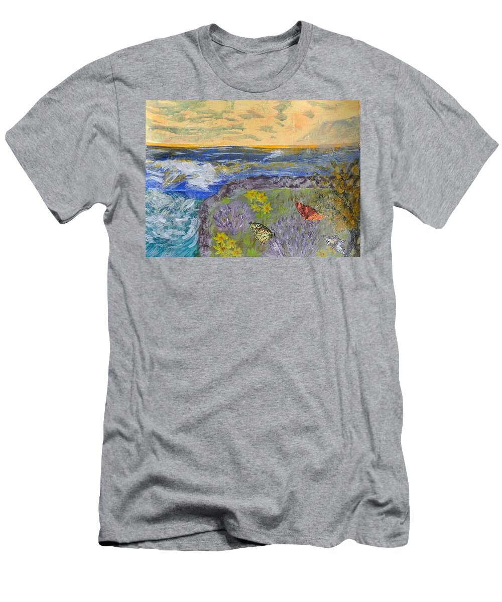 Fort Lauderdale T-Shirt featuring the mixed media By The Sea by Suzanne Berthier