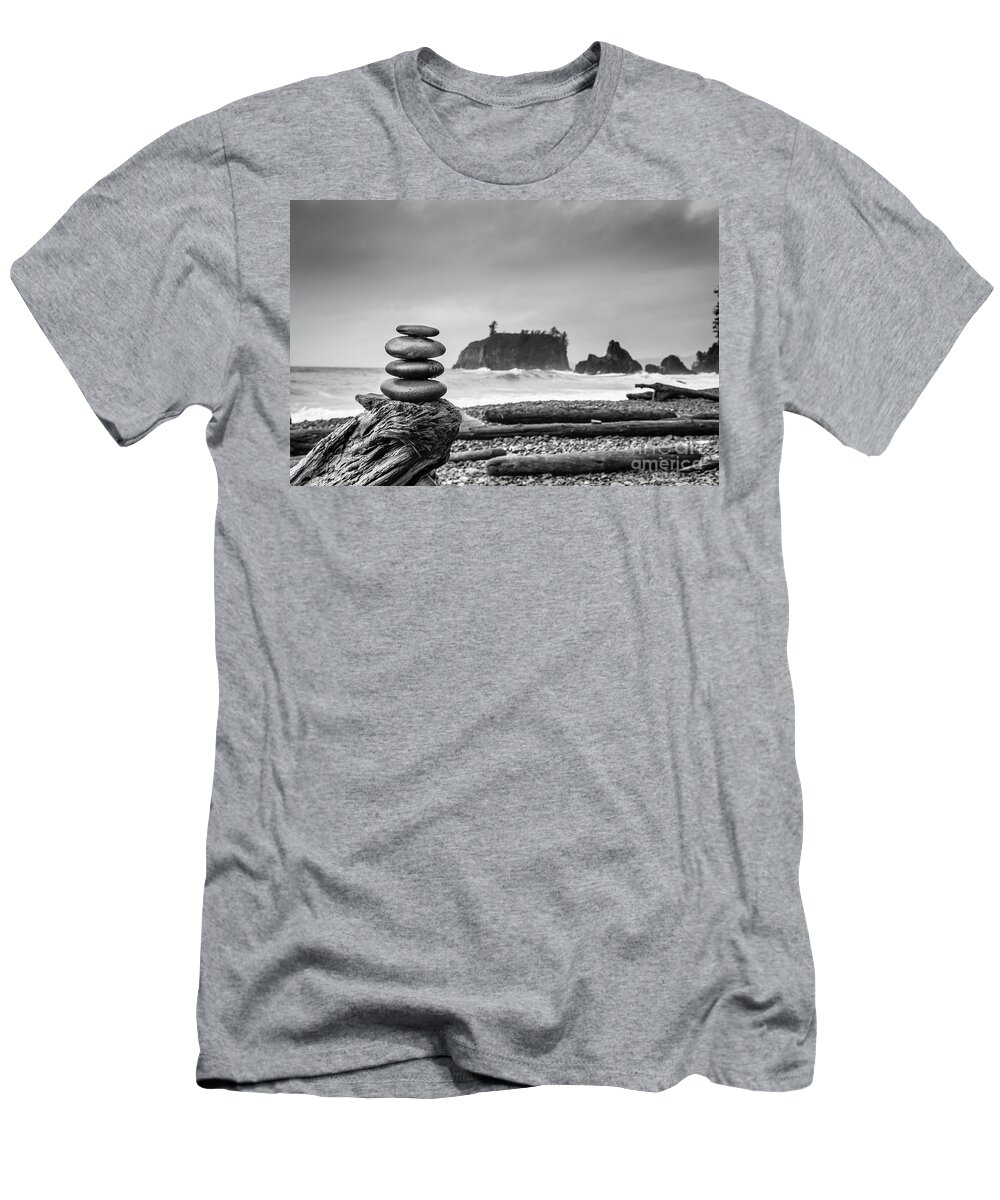 Cairn T-Shirt featuring the photograph Cairn on a beach by Olivier Steiner