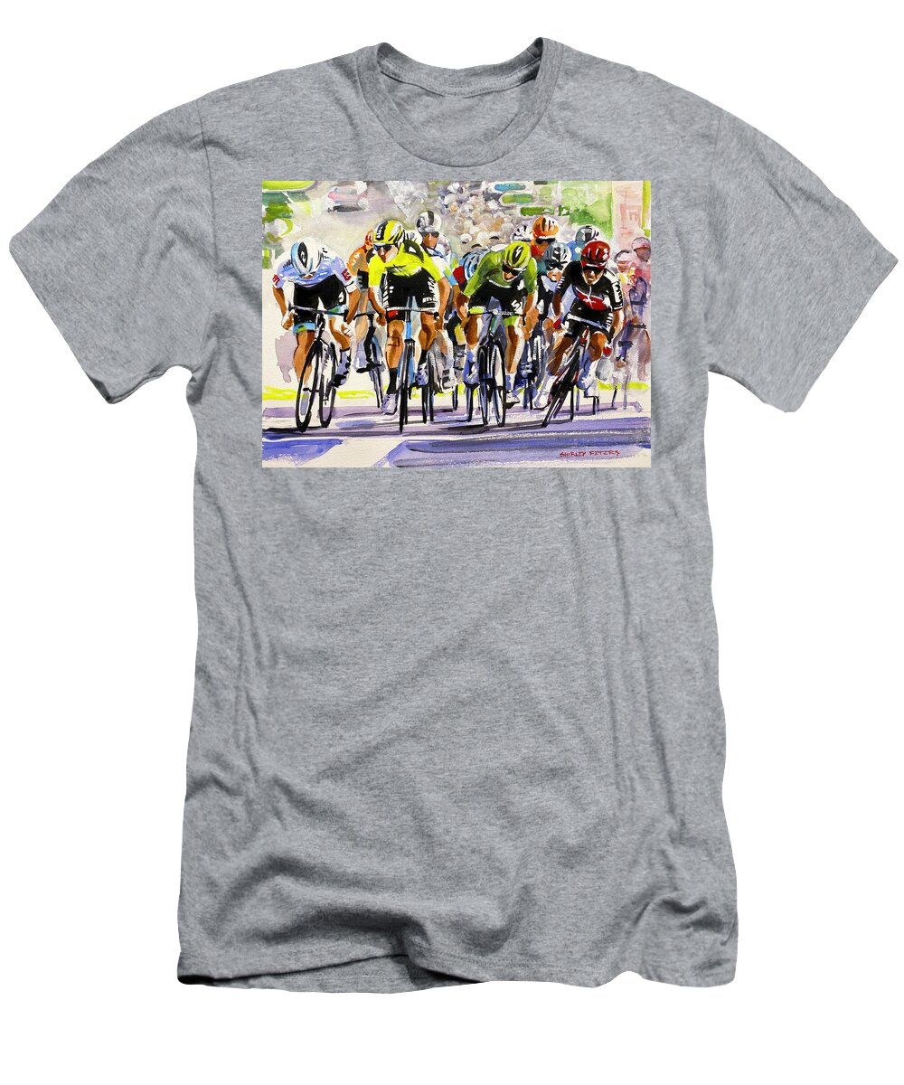 Letour T-Shirt featuring the painting Caleb Ewan Wins Against Bennett not Sagan-sm by Shirley Peters