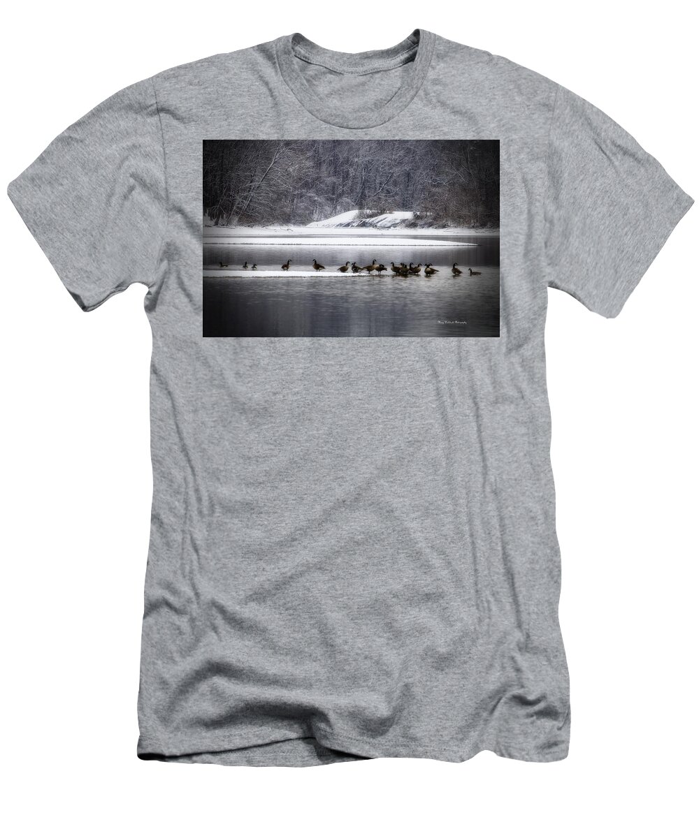 Waterfowl T-Shirt featuring the photograph Canadian Geese Gathering by Mary Walchuck