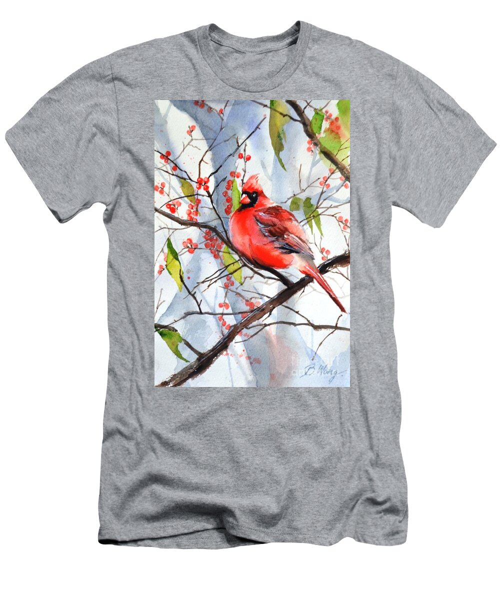 Bird T-Shirt featuring the painting Cardinal by Betty M M Wong