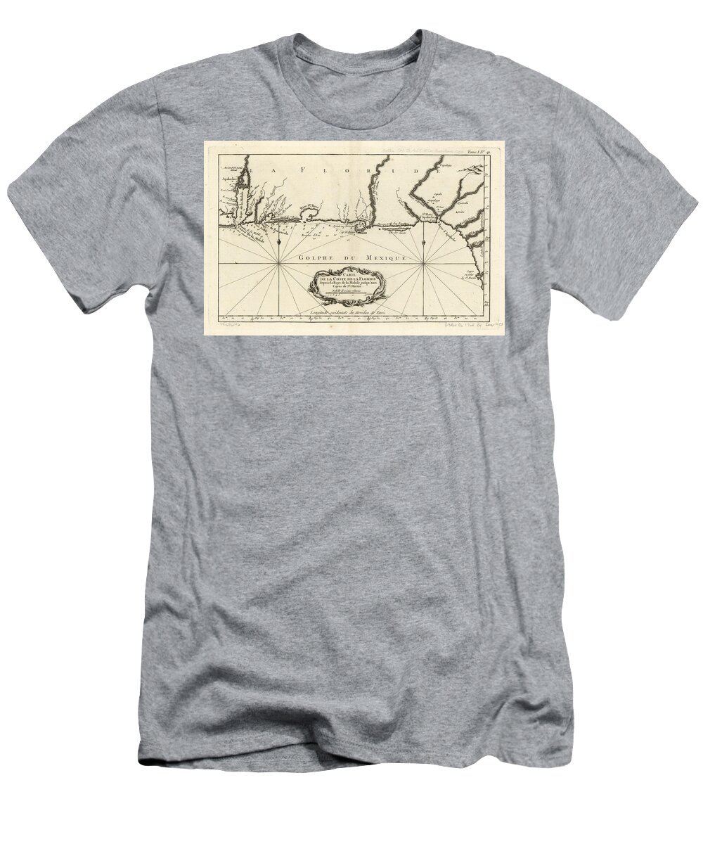 Map T-Shirt featuring the painting Carte de la coste de la Floride depuis la baye de la Mobile jusqu' aux cayes de St. Martin. LOC 7469 by MotionAge Designs