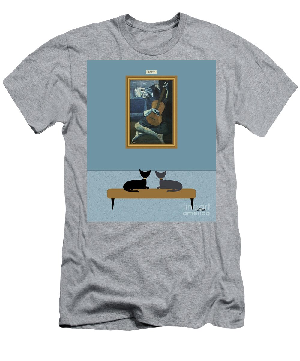 Black Cat T-Shirt featuring the digital art Cats Admire Picasso Old Guitarist by Donna Mibus