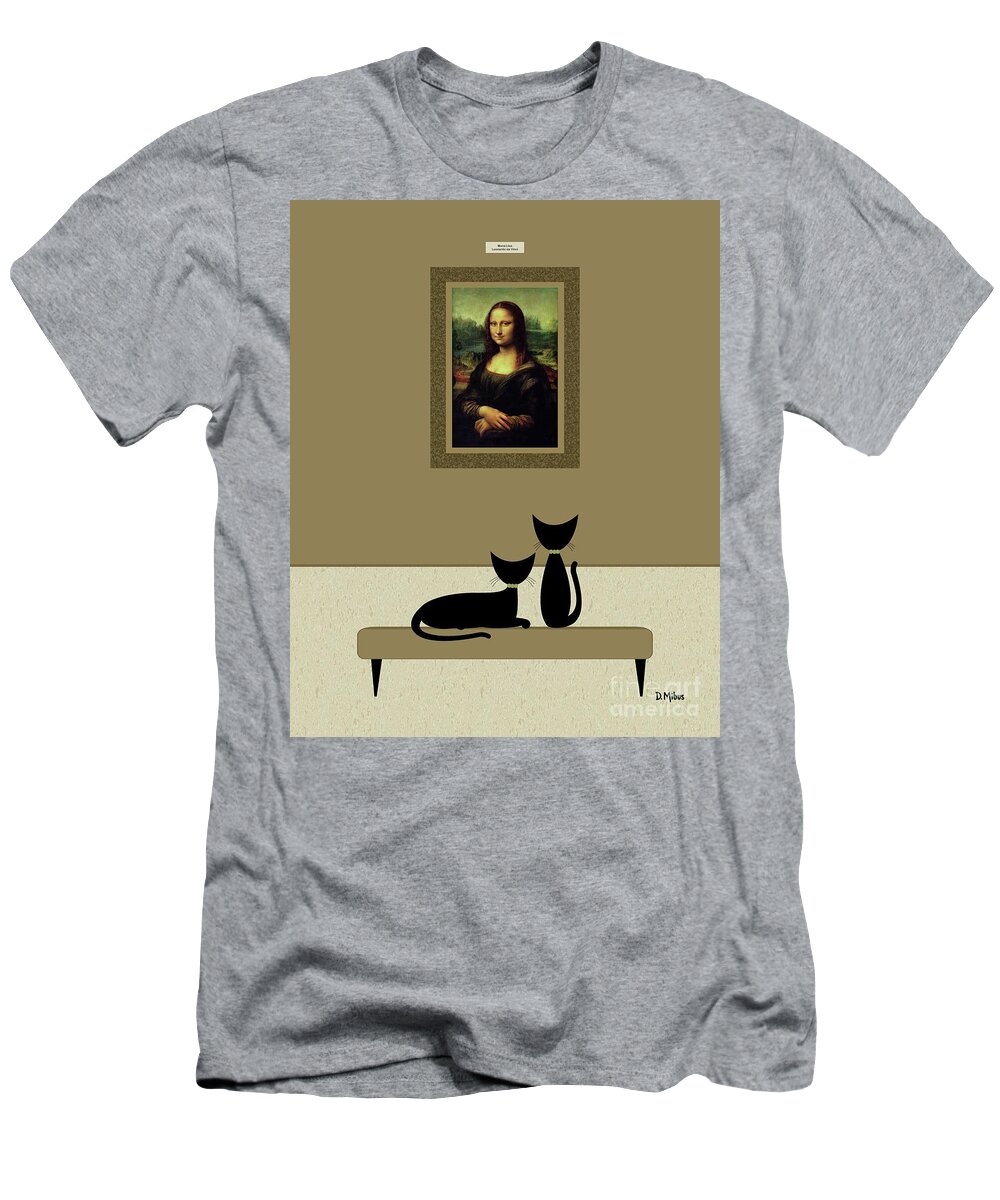 Cats Visit Art Museum T-Shirt featuring the digital art Cats Admire the Mona Lisa by Donna Mibus