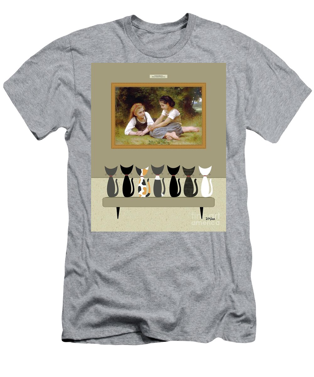 Cats Visit Art Museum T-Shirt featuring the digital art Cats Admire the Nut Gatherers by Donna Mibus