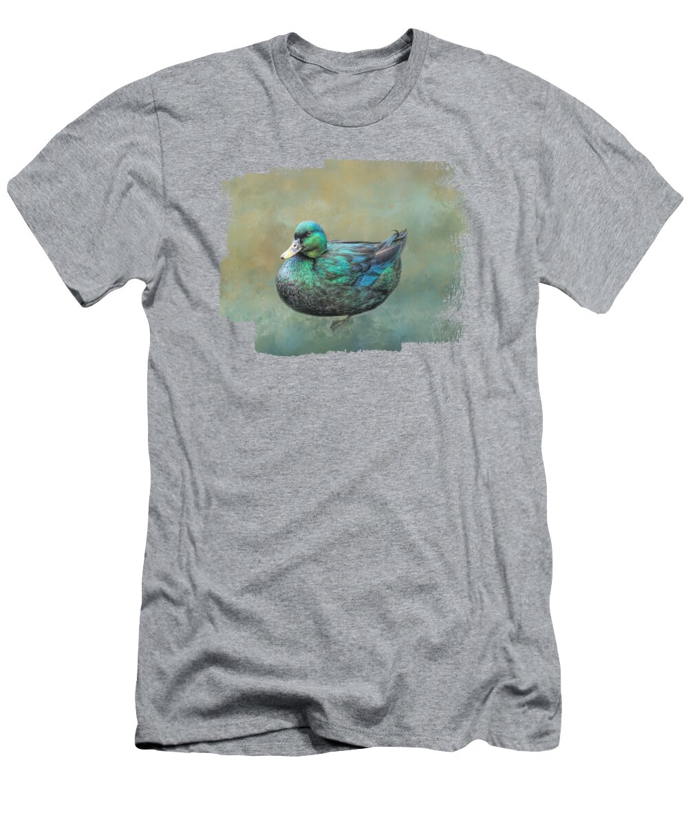 Cayuga Duck T-Shirt featuring the mixed media Cayuga Duck by Elisabeth Lucas