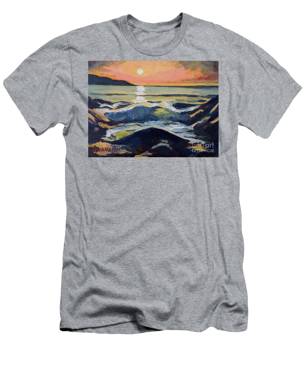 Sunlight T-Shirt featuring the painting Chanteiro Beach Sunset Galicia Spain by Pablo Avanzini