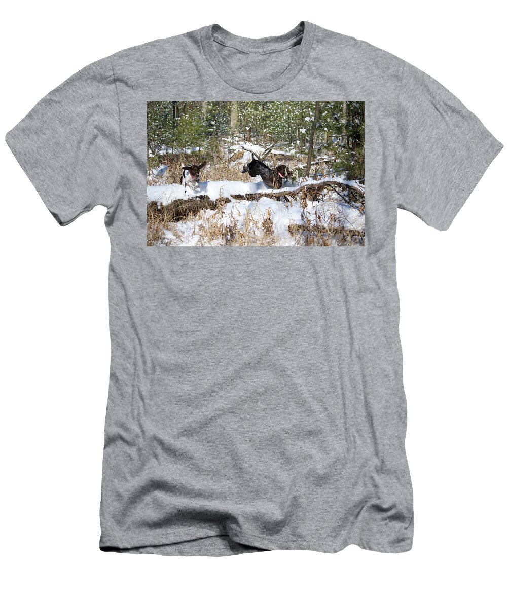 German Shorthaired Pointers T-Shirt featuring the photograph Chase with Shed Antler by Brook Burling