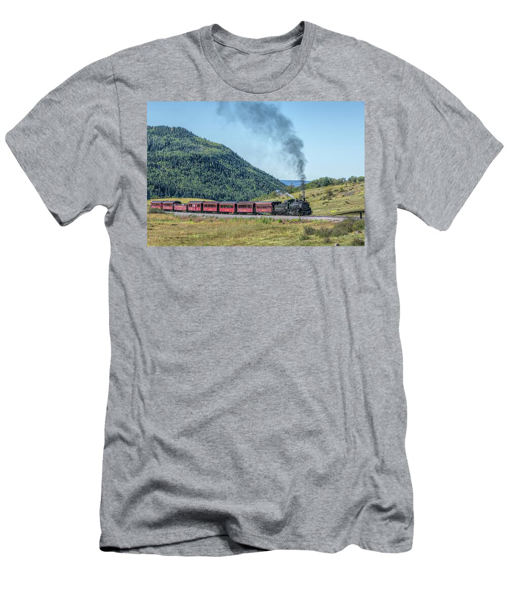 Chama T-Shirt featuring the photograph Chasing the Cumbres and Toltec by Debra Martz