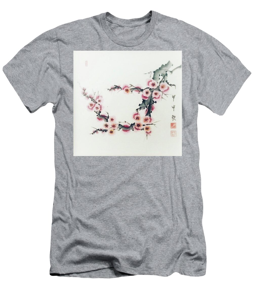 Cherry T-Shirt featuring the painting Cherry Blossom Branch by Shady Lane Studios-Karen Howard
