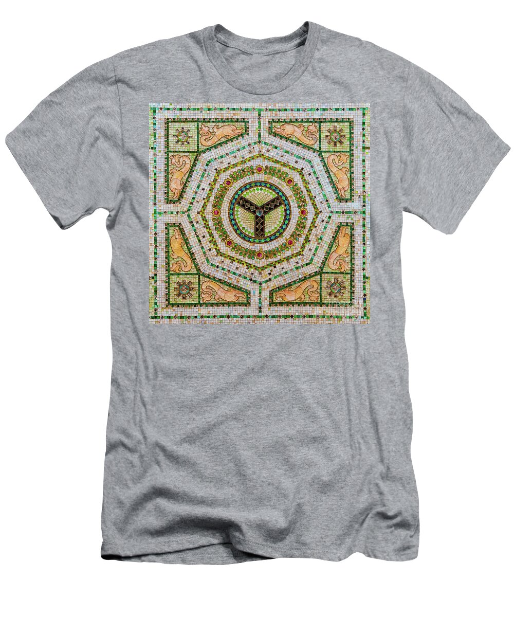 Art T-Shirt featuring the photograph Chicago Cultural Center Ceiling with Y Symbol in Mosaic by David Levin