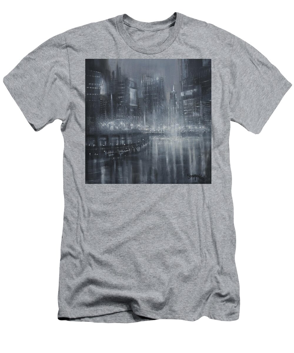 Chicago T-Shirt featuring the painting Chicago Noir by Tom Shropshire