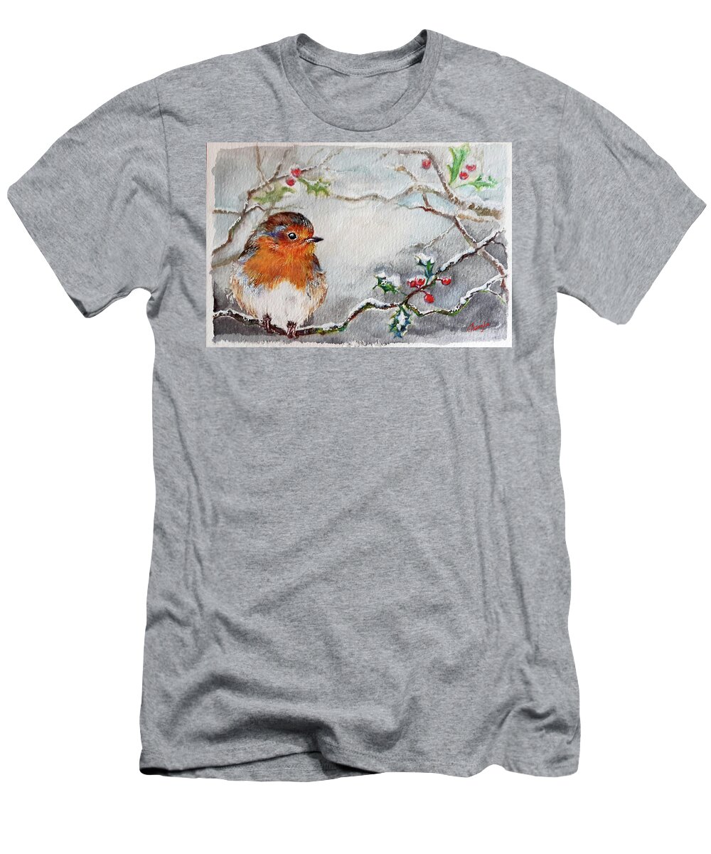 Robin T-Shirt featuring the painting Christmas by Francesca Agostini