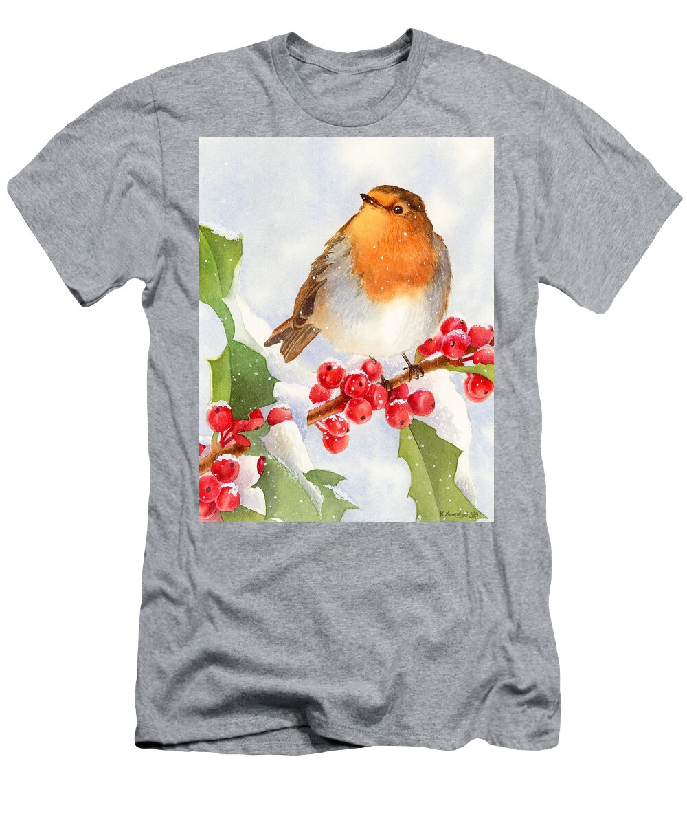 Christmas T-Shirt featuring the painting Christmas Robin by Espero Art